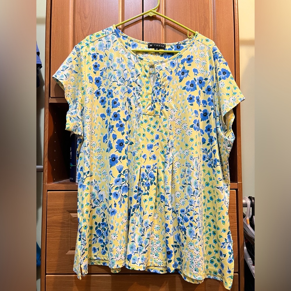 Vibrant Floral Yellow and Blue Blouse